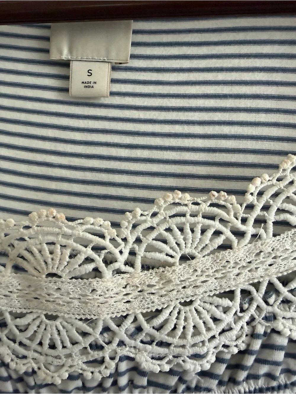 Maeve Striped Lace-Trim Puff Sleeve Top - Blue & White